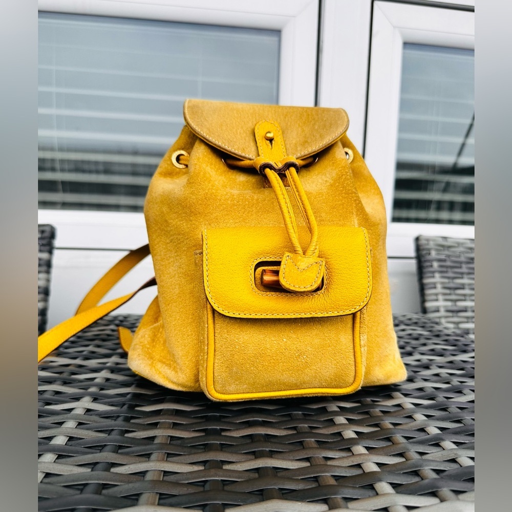 Gucci Vintage Bamboo Suede & Leather Backpack - Picture 14 of 17